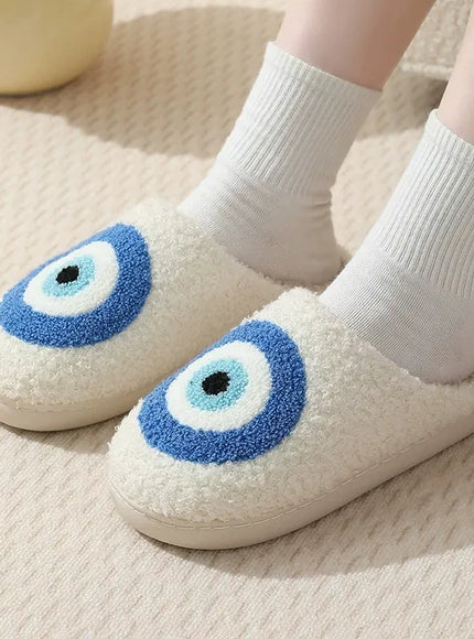 KissICON Cartoon Eyes Cotton Slippers for Women Soft Soles