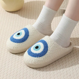 KissICON Cartoon Eyes Cotton Slippers for Women Soft Soles