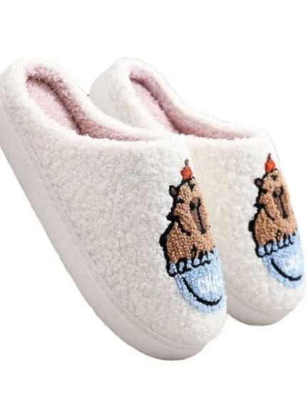 KissICON Cartoon Flat Heels Cotton Slippers Women Winter Non