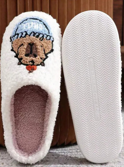 KissICON Cartoon Flat Heels Cotton Slippers Women Winter Non