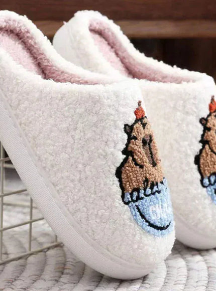 KissICON Cartoon Flat Heels Cotton Slippers Women Winter Non
