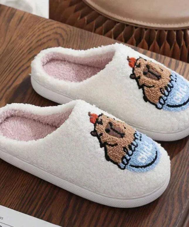 KissICON Cartoon Flat Heels Cotton Slippers Women Winter Non