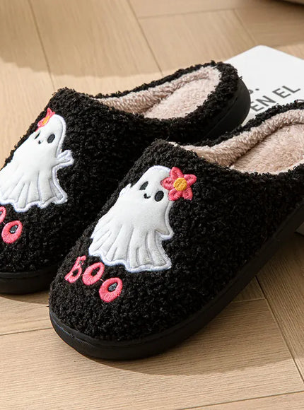 KissICON Cartoon Halloween Ghost Cotton Slippers Women Winter Cute