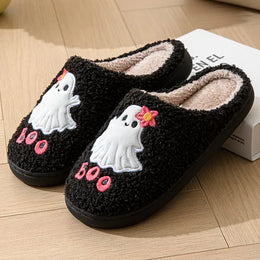 KissICON Cartoon Halloween Ghost Cotton Slippers Women Winter Cute
