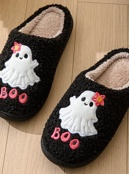 KissICON Cartoon Halloween Ghost Cotton Slippers Women Winter Cute