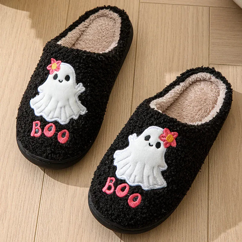 KissICON Cartoon Halloween Ghost Cotton Slippers Women Winter Cute