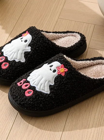 KissICON Cartoon Halloween Ghost Cotton Slippers Women Winter Cute