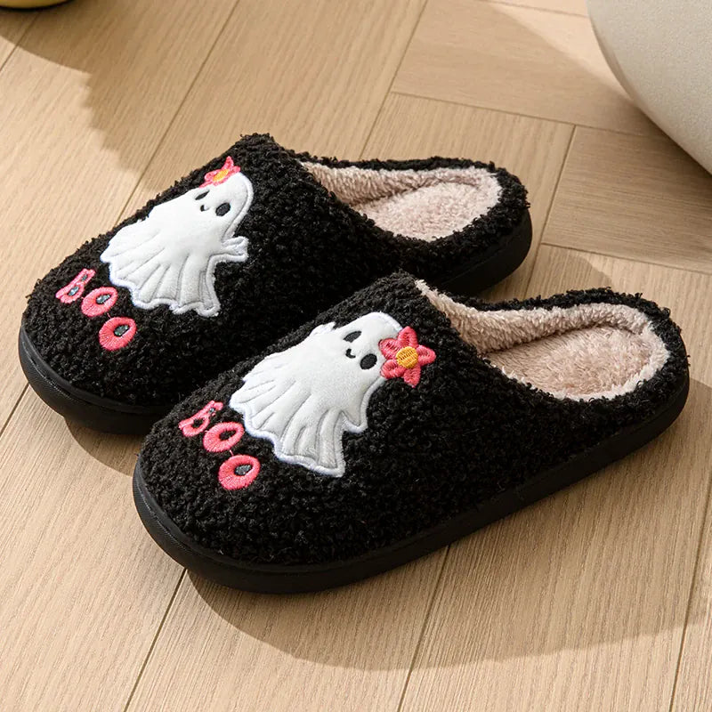 KissICON Cartoon Halloween Ghost Cotton Slippers Women Winter Cute