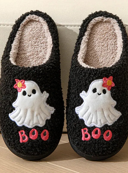 KissICON Cartoon Halloween Ghost Cotton Slippers Women Winter Cute