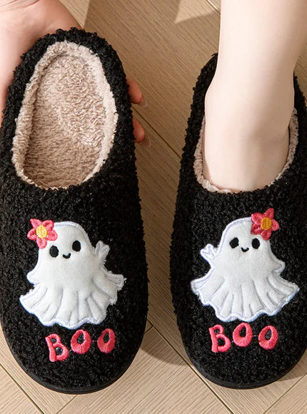 KissICON Cartoon Halloween Ghost Cotton Slippers Women Winter Cute