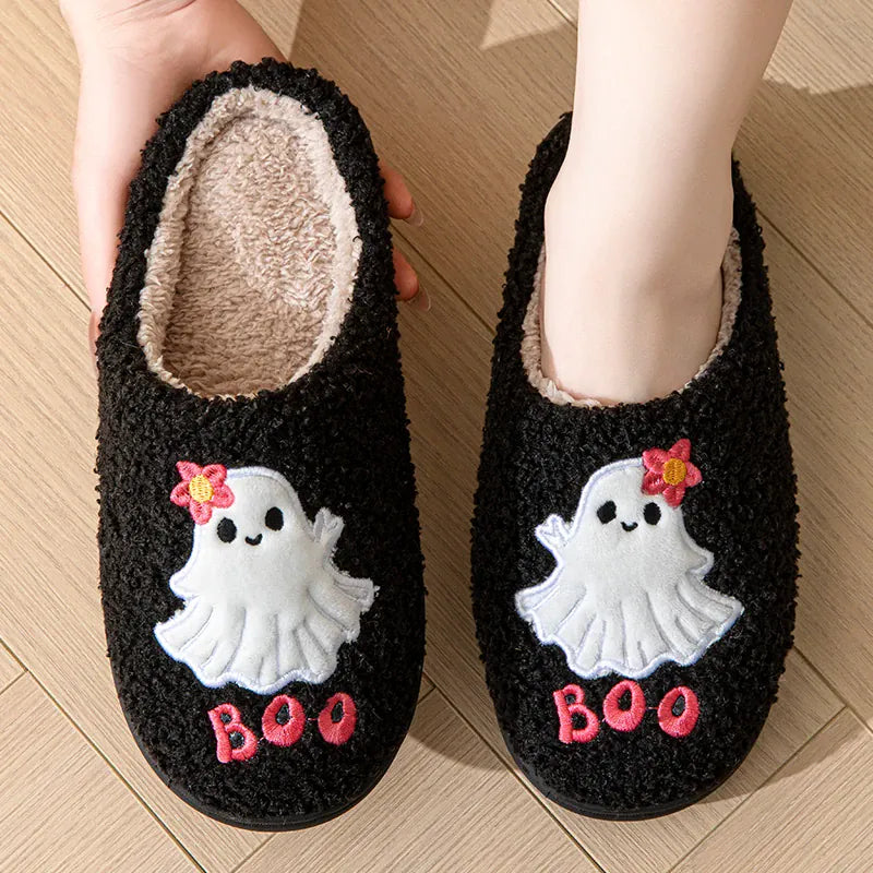 KissICON Cartoon Halloween Ghost Cotton Slippers Women Winter Cute