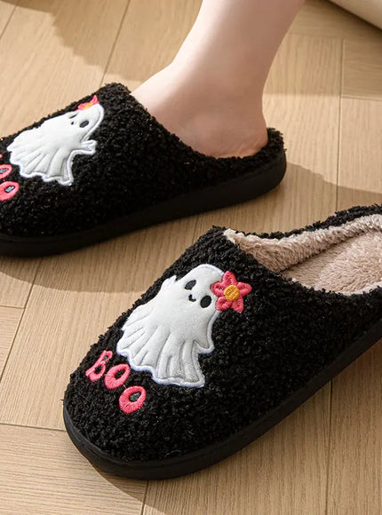 KissICON Cartoon Halloween Ghost Cotton Slippers Women Winter Cute