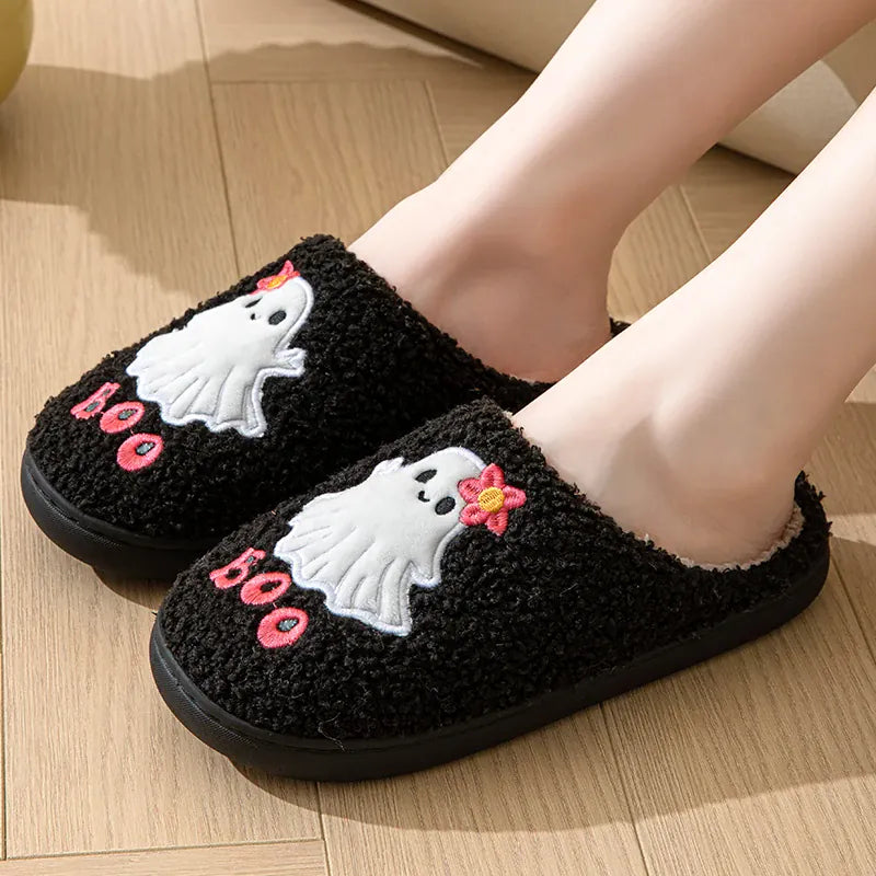 KissICON Cartoon Halloween Ghost Cotton Slippers Women Winter Cute