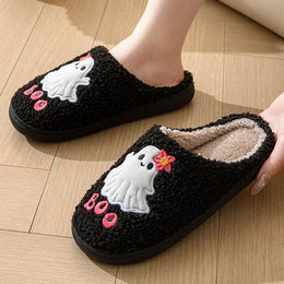 KissICON Cartoon Halloween Ghost Cotton Slippers Women Winter Cute