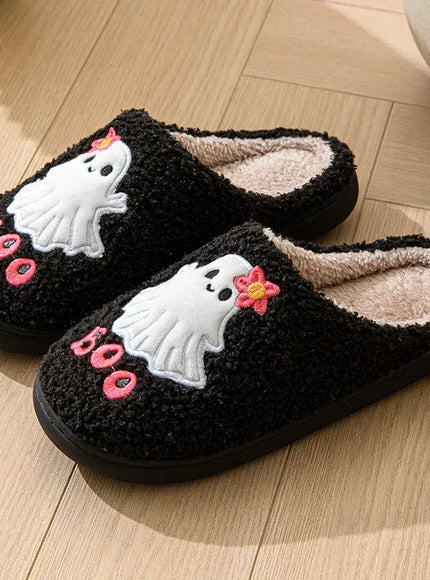 KissICON Cartoon Halloween Ghost Cotton Slippers Women Winter Cute