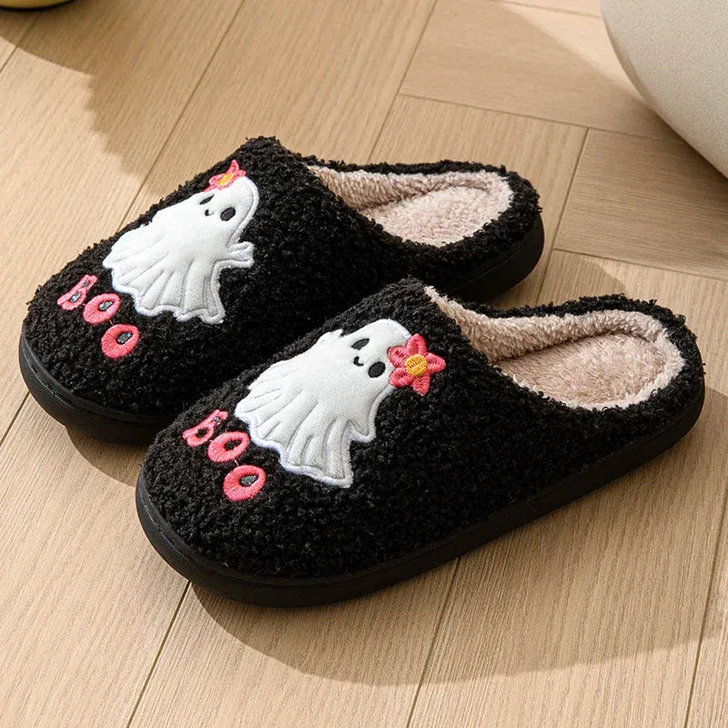 KissICON Cartoon Halloween Ghost Cotton Slippers Women Winter Cute