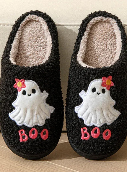 KissICON Cartoon Halloween Ghost Cotton Slippers Women Winter Cute