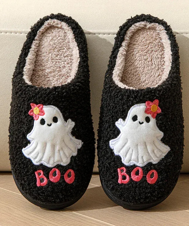 KissICON Cartoon Halloween Ghost Cotton Slippers Women Winter Cute