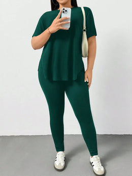 CURVE Casual Sports Short-Sleeved T-Shirt And Leggings Two Pieces Set