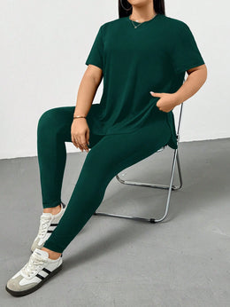 CURVE Casual Sports Short-Sleeved T-Shirt And Leggings Two Pieces Set