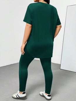 CURVE Casual Sports Short-Sleeved T-Shirt And Leggings Two Pieces Set