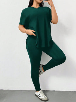 CURVE Casual Sports Short-Sleeved T-Shirt And Leggings Two Pieces Set