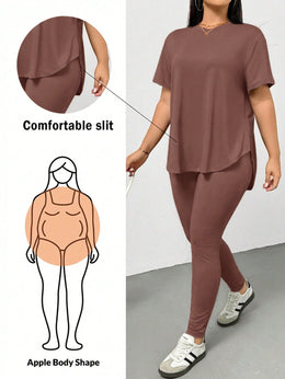 CURVE Casual Sports Short-Sleeved T-Shirt And Leggings Two Pieces Set