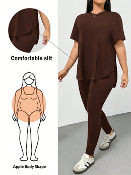 CURVE Casual Sports Short-Sleeved T-Shirt And Leggings Two Pieces Set