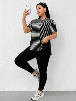 CURVE Casual Sports Short-Sleeved T-Shirt And Leggings Two Pieces Set
