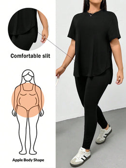 CURVE Casual Sports Short-Sleeved T-Shirt And Leggings Two Pieces Set