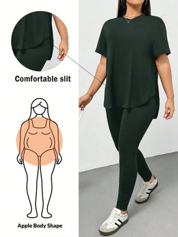 CURVE Casual Sports Short-Sleeved T-Shirt And Leggings Two Pieces Set