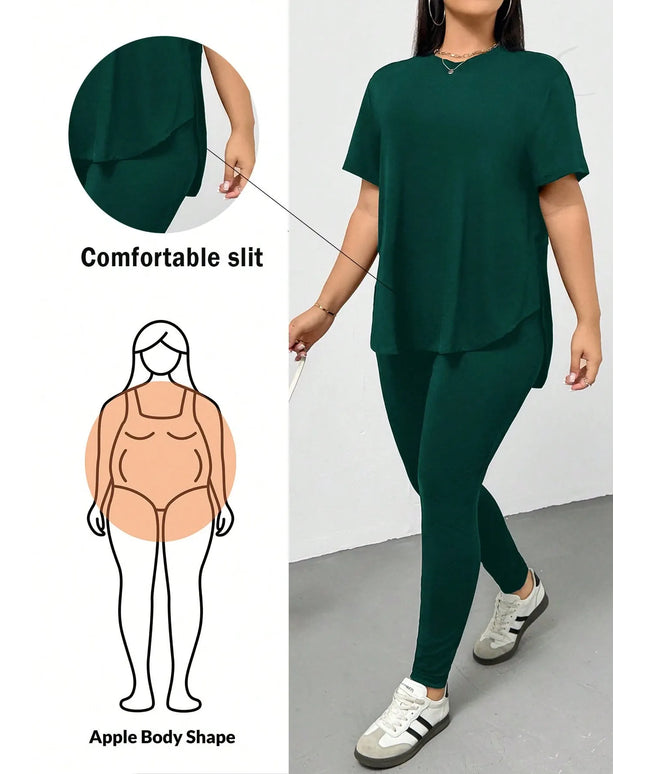 CURVE Casual Sports Short-Sleeved T-Shirt And Leggings Two Pieces Set