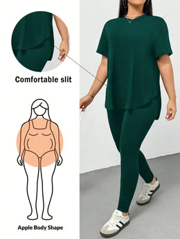 CURVE Casual Sports Short-Sleeved T-Shirt And Leggings Two Pieces Set