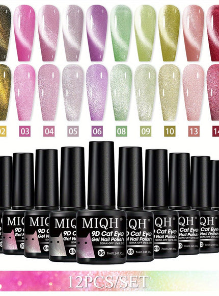 KissICON Cat Eye Nail Polish Set 12pc Multicolor Shimmer