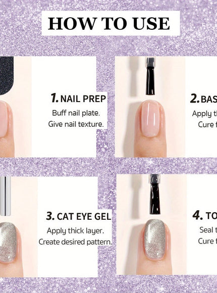 KissICON Cat Eye Nail Polish Set 12pc Multicolor Shimmer