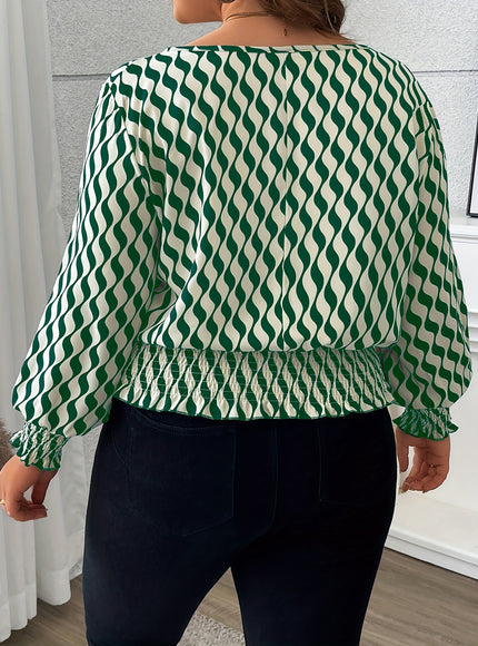 100% Polyester Elegant Plus Size Blouses for Women - Crew Neck Shirred Oversized Woven Print Shirt with Non-Stretch Fabric for All Seasons
