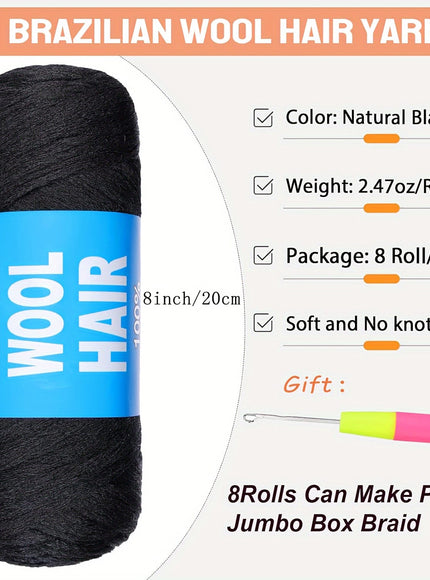8 Pcs Black Wool Hair Braiding Crochet Extensions Bra