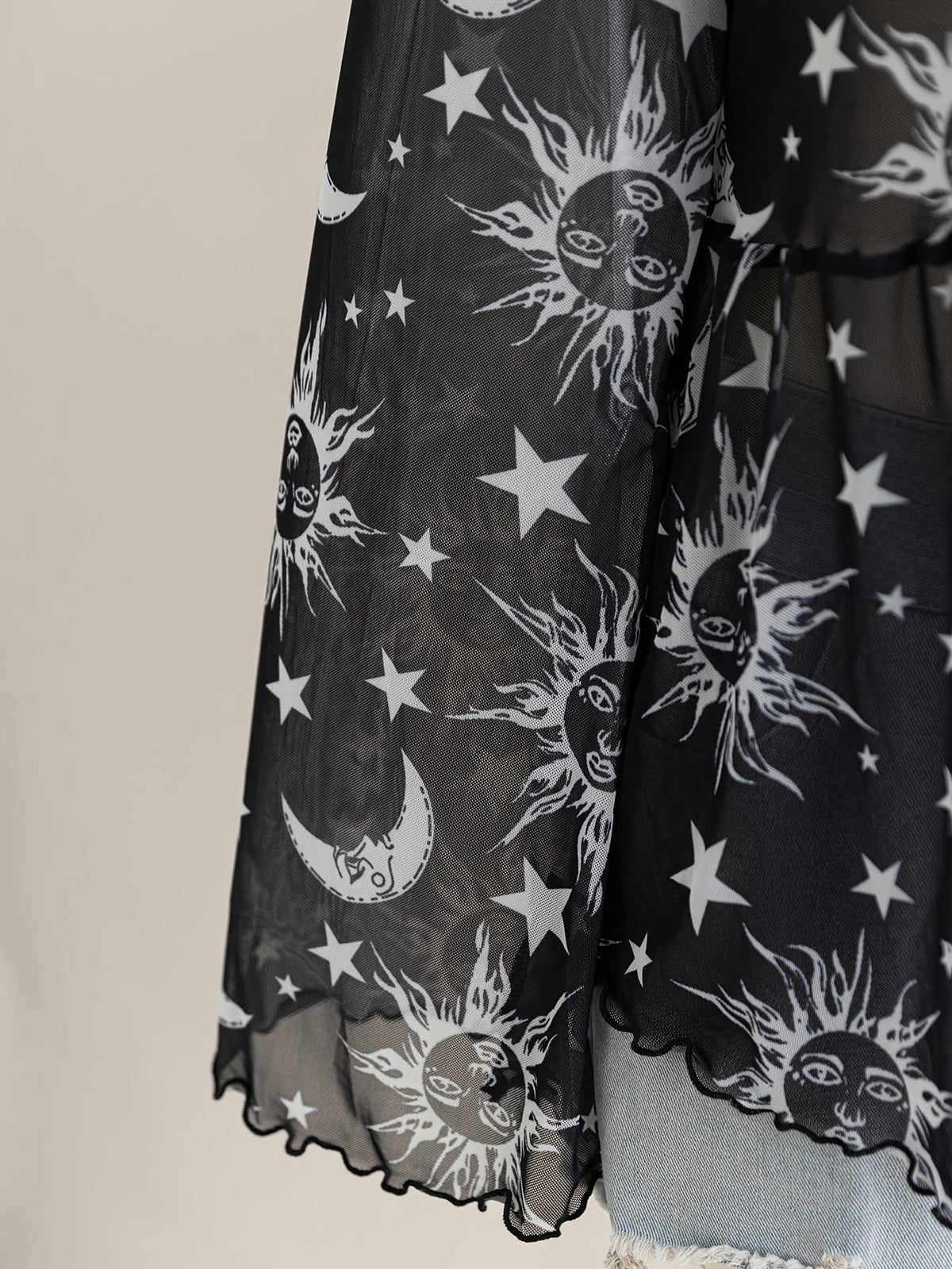 jkthpu-45 Celestial Vibes Plus Size Sheer Bell Sleeve Top