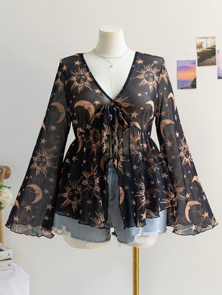 Celestial Vibes Plus Size Sheer Bell Sleeve Top