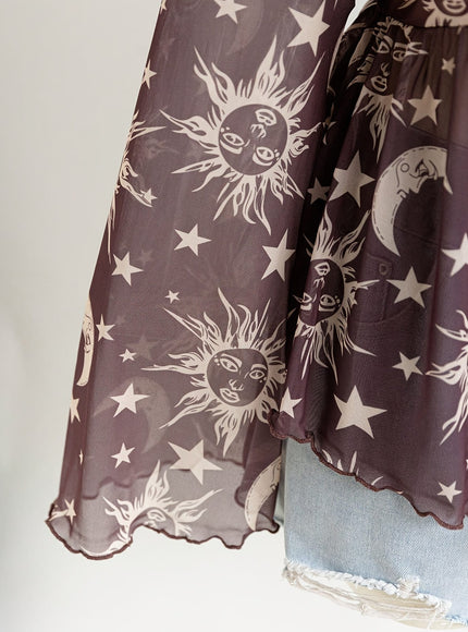 jkthpu-45 Celestial Vibes Plus Size Sheer Bell Sleeve Top