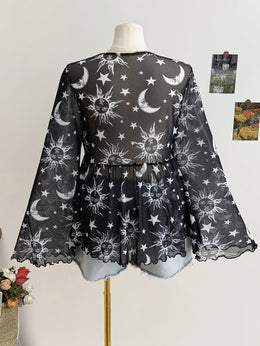 jkthpu-45 Celestial Vibes Plus Size Sheer Bell Sleeve Top