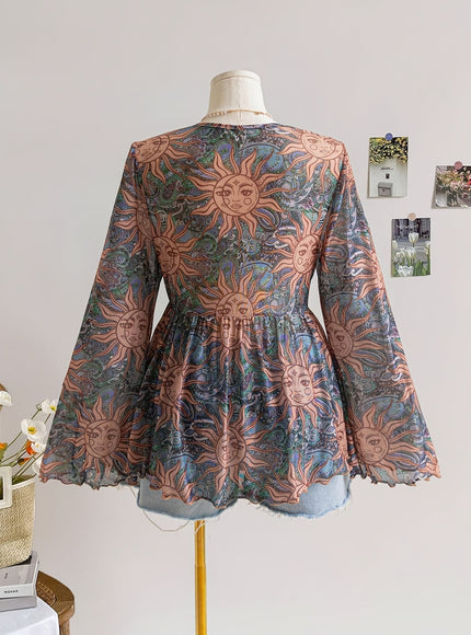 jkthpu-45 Celestial Vibes Plus Size Sheer Bell Sleeve Top