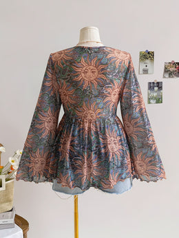 jkthpu-45 Celestial Vibes Plus Size Sheer Bell Sleeve Top