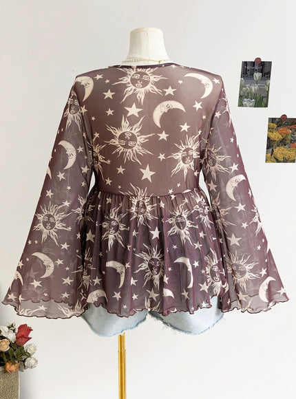 jkthpu-45 Celestial Vibes Plus Size Sheer Bell Sleeve Top
