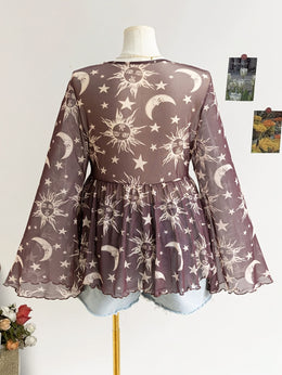 jkthpu-45 Celestial Vibes Plus Size Sheer Bell Sleeve Top