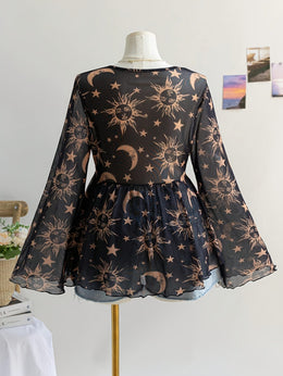 jkthpu-45 Celestial Vibes Plus Size Sheer Bell Sleeve Top