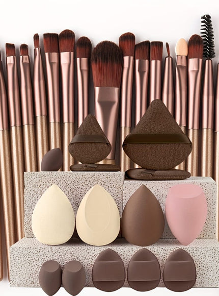 KissICON Cffee color set KissIcon 34Pcs Makeup Brush Set - Soft Synthetic