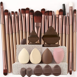 KissICON Cffee color set KissIcon 34Pcs Makeup Brush Set - Soft Synthetic