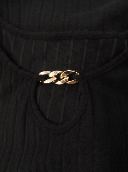 jkthpu-45 [Chain Details] Elegant V-Neck Knit Pullover | Polyester