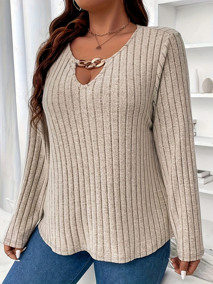 [Chain Details] Elegant V-Neck Knit Pullover | Polyester